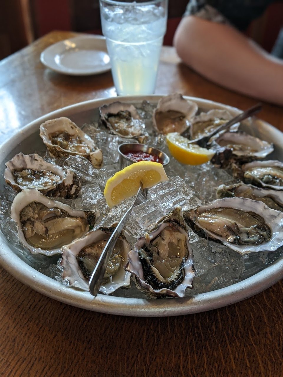 Lunch menu featuring burgers, chowder, and oyster dishes.